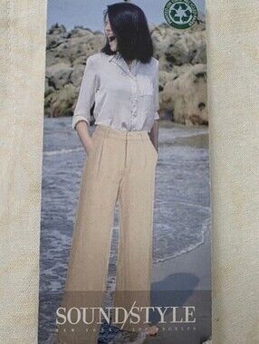 Women's Wide Leg Linen Blend High Rise Pants Size 6 28 White Cream Floral Print